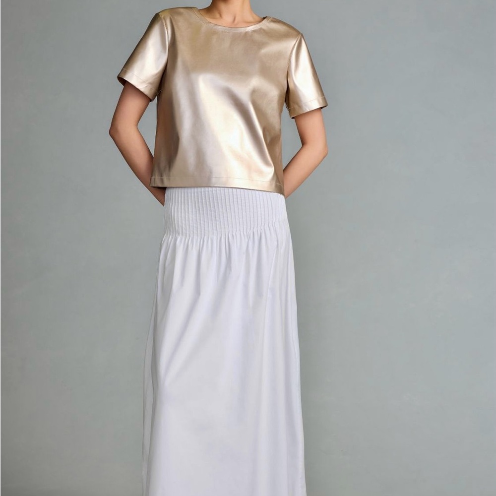 Anthropologie Metallic Gold Short-Sleeve Boxy Top